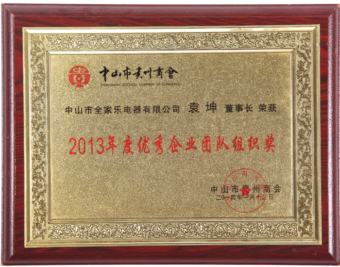 2013年度優(yōu)秀企業(yè)團(tuán)隊(duì)組織獎(jiǎng)